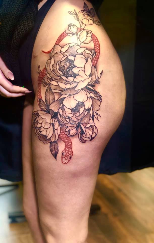 snake-flower-tattoo